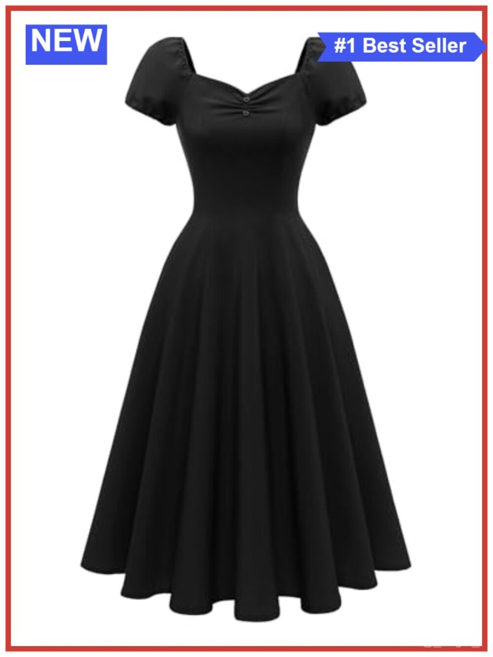 Vintage 1940s Tea Length Dress Puff Sleeve Swing Cocktail Midi